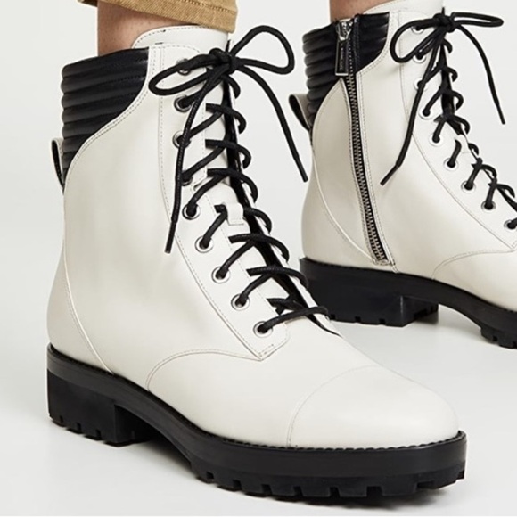 Michael Kors Bastian Ankle Cream/ Black Leather Lace Up Military ll Combat Boots - Picture 1 of 8